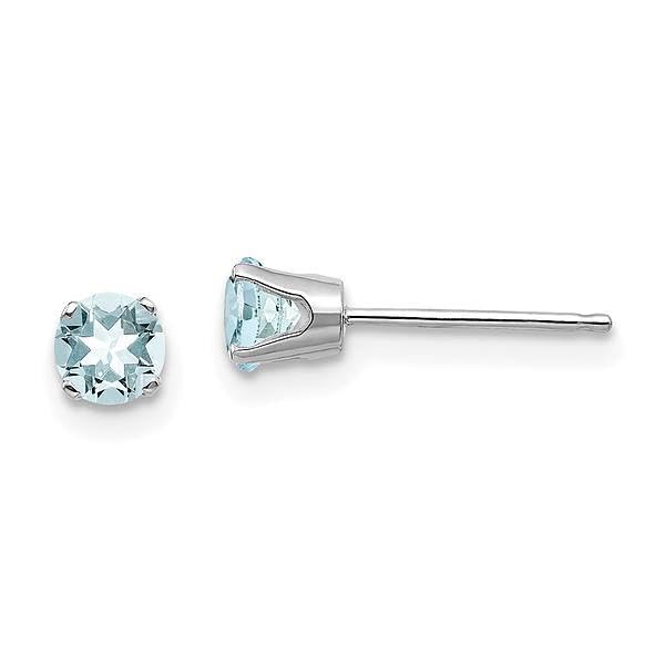 14K White Gold 4mm Blue Aquamarine Studs Gemstone Earrings March Birthstone Jewelry