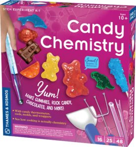 thames & kosmos candy chemistry | science kit | rock candy, chocolates, gummy bears, wintergreen candies | 48 page full-color manual | ages 10+ | learn chemistry, have fun | cooking science