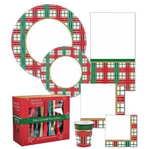 Hannah K. Signature Collection Hot/Cold Party Paper Cup-9oz | Christmas Plaid | Pack of 12 Cup, 9 oz. Cup/12 ct, Green, Red, Gold