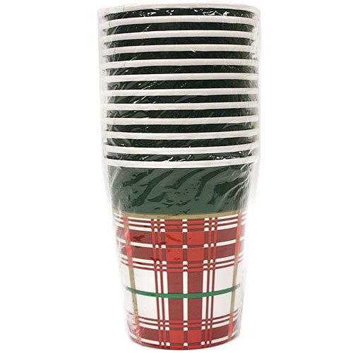 Hannah K. Signature Collection Hot/Cold Party Paper Cup-9oz | Christmas Plaid | Pack of 12 Cup, 9 oz. Cup/12 ct, Green, Red, Gold