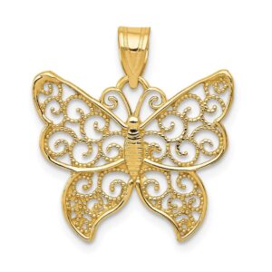 IceCarats 14K Yellow Gold Antique Filigree Butterfly Wings Necklace Charm Pendant 22mm x 20mm Only