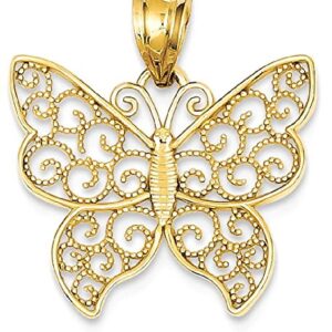 IceCarats 14K Yellow Gold Antique Filigree Butterfly Wings Necklace Charm Pendant 22mm x 20mm Only