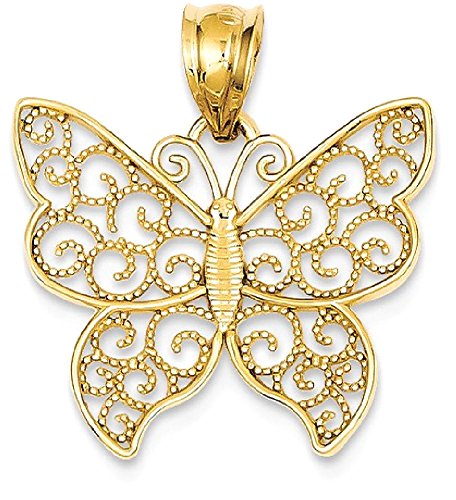 IceCarats 14K Yellow Gold Antique Filigree Butterfly Wings Necklace Charm Pendant 22mm x 20mm Only