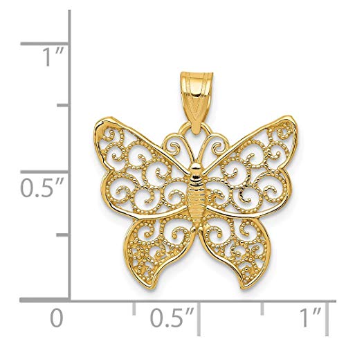 IceCarats 14K Yellow Gold Antique Filigree Butterfly Wings Necklace Charm Pendant 22mm x 20mm Only