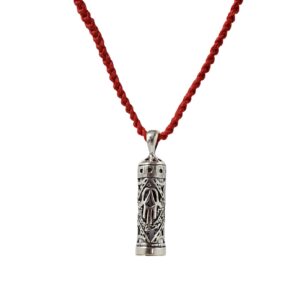 MIZZE Made for Luck Women's Traveler's Prayer in Sterling Silver Mezuzah Prayer Box on Red Knitted Necklace