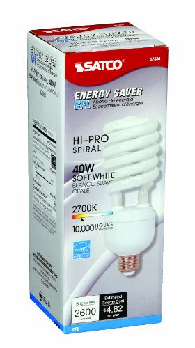 Satco S7334 40 Watt (150 Watt) 2600 Lumens Hi-Pro Spiral CFL Soft White 2700K Medium Base 120 Volt Light Bulb, Energy Star