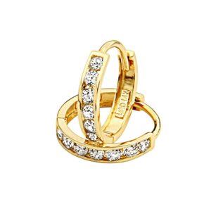 14k yellow gold 2mm thickness cz channel set hoop huggie earrings (12 x 12 mm)