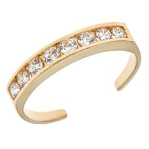 Ritastephens 10k Solid Gold Eternity Band Cubic Zirconia Toe Ring Channel Set Adjustable Body Jewelry