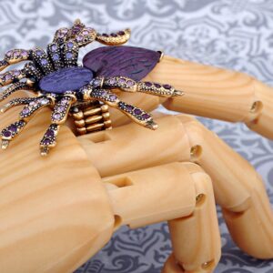 Alilang Stretchy Golden Tone Purple Rhinestones Heart Spider Tarantula Ring