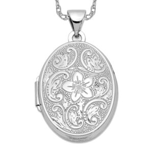 IceCarats 14K White Gold Oval Flower Personalized Photo Locket Necklace Charm Pendant 28.1mm x 17mm Only