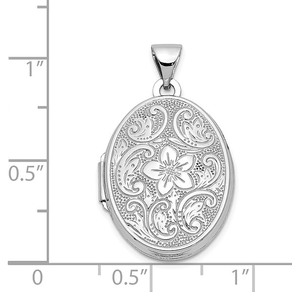 IceCarats 14K White Gold Oval Flower Personalized Photo Locket Necklace Charm Pendant 28.1mm x 17mm Only