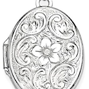 IceCarats 14K White Gold Oval Flower Personalized Photo Locket Necklace Charm Pendant 28.1mm x 17mm Only