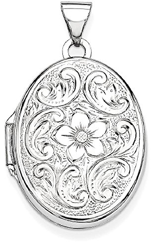 IceCarats 14K White Gold Oval Flower Personalized Photo Locket Necklace Charm Pendant 28.1mm x 17mm Only