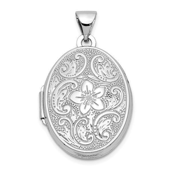 IceCarats 14K White Gold Oval Flower Personalized Photo Locket Necklace Charm Pendant 28.1mm x 17mm Only