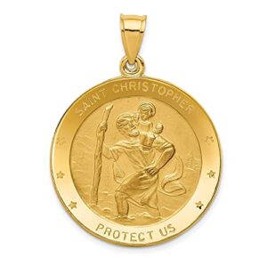 icecarats 14k yellow gold saint christopher medal patron of travelers athletes protection necklace christian religious pendant faith charm 40mm x 29.7mm only