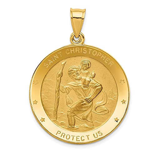 IceCarats 14K Yellow Gold Saint Christopher Medal Patron of Travelers Athletes Protection Necklace Christian Religious Pendant Faith Charm 40mm x 29.7mm Only