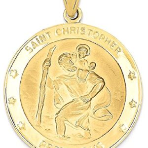 IceCarats 14K Yellow Gold Saint Christopher Medal Patron of Travelers Athletes Protection Necklace Christian Religious Pendant Faith Charm 40mm x 29.7mm Only