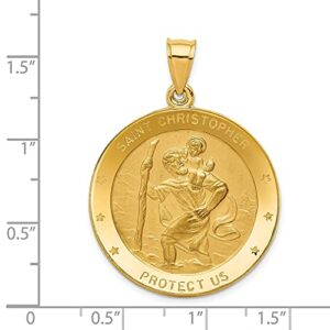 IceCarats 14K Yellow Gold Saint Christopher Medal Patron of Travelers Athletes Protection Necklace Christian Religious Pendant Faith Charm 40mm x 29.7mm Only