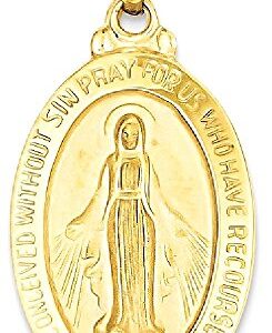 IceCarats 14K Yellow Gold Our Lady of Miraculous Medal Blessed Virgin Mary Necklace Charm Pendant 29mm x 14.5mm Only