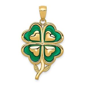 icecarats 14k yellow gold 4 leaf lucky clover shamrock flower necklace heart claddagh celtic charm pendant irish jewelry 32mm x 20mm only