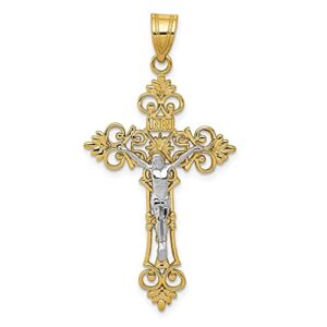 icecarats 14k two tone gold large lacy edge inri lord jesus christ crucifix holy cross necklace religious pendant charm 43mm x 22mm only