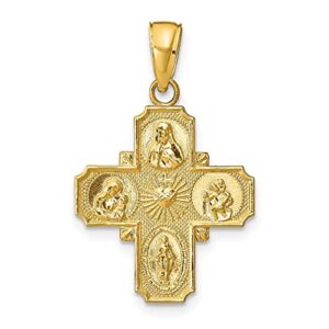 IceCarats 14K Yellow Gold Four Way Holy Cross Religious Medal Necklace Christian Pendant Scapular Charm 28mm x 17.75mm Only