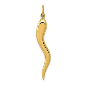 icecarats 14k yellow gold large cornicello italian horn necklace lucky protection amulet pendant chilli pepper charm 41mm x 5mm only