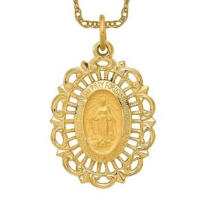 IceCarats 14K Yellow Gold Our Lady of Miraculous Medal Blessed Virgin Mary Necklace Charm Pendant 26.2mm x 15.6mm Only