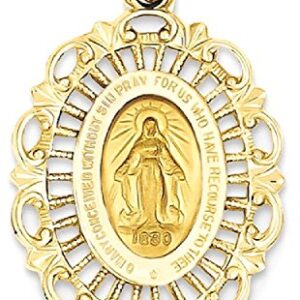 IceCarats 14K Yellow Gold Our Lady of Miraculous Medal Blessed Virgin Mary Necklace Charm Pendant 26.2mm x 15.6mm Only