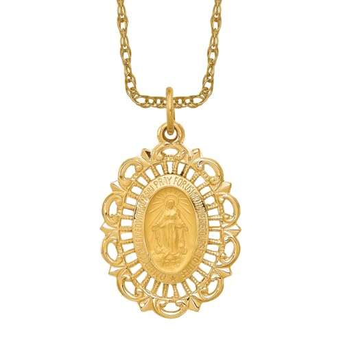 IceCarats 14K Yellow Gold Our Lady of Miraculous Medal Blessed Virgin Mary Necklace Charm Pendant 26.2mm x 15.6mm Only