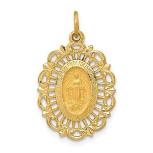 IceCarats 14K Yellow Gold Our Lady of Miraculous Medal Blessed Virgin Mary Necklace Charm Pendant 26.2mm x 15.6mm Only