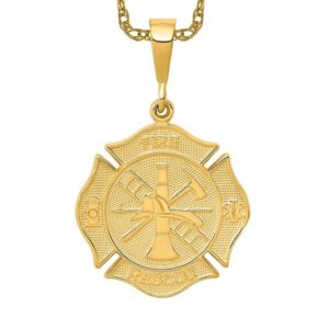 IceCarats 14K Yellow Gold Fire Department FD Fireman Necklace Firefighter Pendant Rescue Charm 34mm x 19.5mm Only