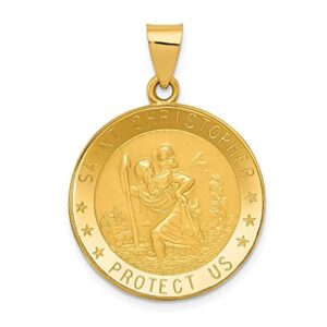 icecarats 14k yellow gold saint christopher medal patron of travelers athletes protection necklace christian religious pendant faith charm 32mm x 22.75mm only