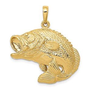 IceCarats 14K Yellow Gold Bass Fish Necklace Charm Pendant 31mm x 27mm Only