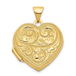 IceCarats 14K Yellow Gold Love You Always Heart Personalized Photo Locket Necklace Charm Pendant 24mm x 18.75mm Only