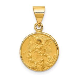 icecarats 18k yellow gold guardian angel medal necklace protect us cherub pendant religious charm 22.5mm x 13.75mm only