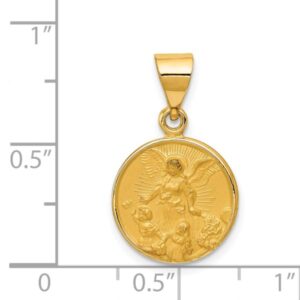 IceCarats 18K Yellow Gold Guardian Angel Medal Necklace Protect Us Cherub Pendant Religious Charm 22.5mm x 13.75mm Only