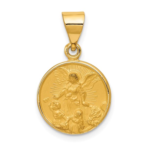 IceCarats 18K Yellow Gold Guardian Angel Medal Necklace Protect Us Cherub Pendant Religious Charm 22.5mm x 13.75mm Only