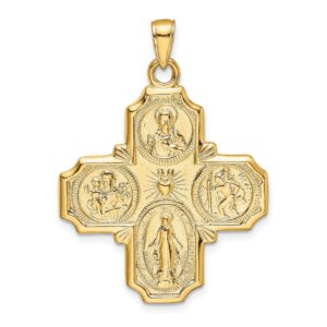 icecarats 14k yellow gold four way holy cross religious medal necklace christian pendant scapular charm 39.25mm x 29mm only