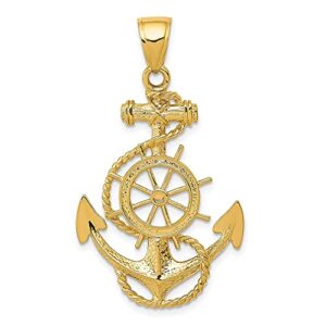 IceCarats 14K Yellow Gold Large Anchor Mariner Wheel Necklace Nautical Charm Pendant 40mm x 24mm Only