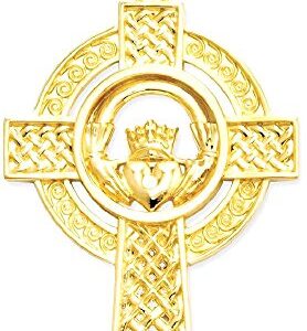 IceCarats 14K Yellow Gold Celtic Heart Love Irish Claddagh Holy Cross Necklace Religious Pendant Jesus Christ Charm Jewelry 40mm x 22mm Only