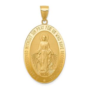 IceCarats 14K Yellow Gold Our Lady of Miraculous Medal Blessed Virgin Mary Necklace Charm Pendant 38mm x 20.5mm Only