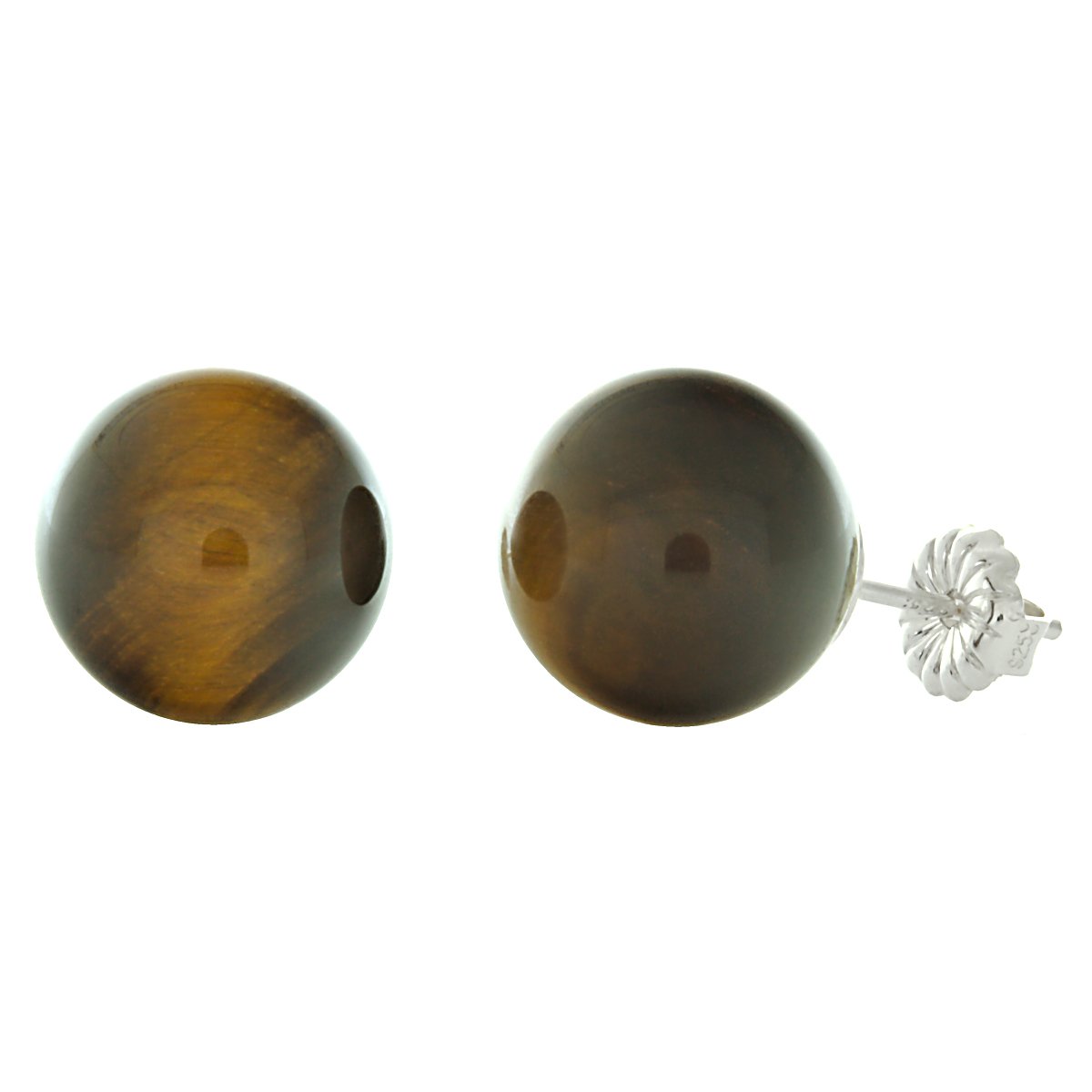 Trustmark 925 Sterling Silver 10mm Natural Brown Tigers Eye Ball Stud Post Earrings