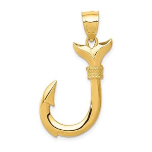 IceCarats 14K Yellow Gold Whale Tail Fish Mermaid Hook Necklace Charm Pendant 33mm x 15mm Only