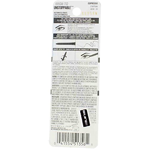 Maybelline Unstoppable Unstoppable Smudge-Proof Eyeliner, Waterproof, Espresso [702], 0.01 oz (Pack of 2)