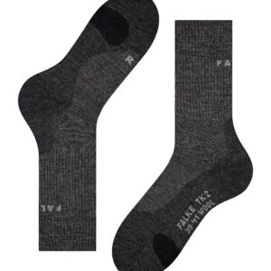 FALKE Women's TK2 Explore Wool Hiking Socks, Mid Calf, Medium Padding, Athletic, Breathable Quick Dry, Merino Wool, Grey (Smog 3150), 5-6, 1 Pair