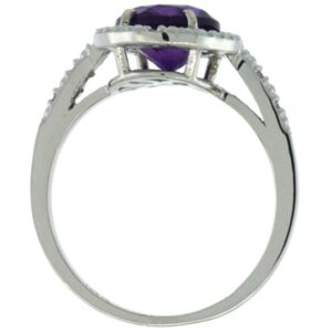 Sterling Silver Diamond Natural Amethyst Ring Oval 10x8mm, 1/2 inch wide, size 6