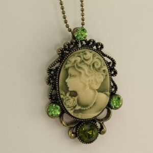 Soulbreezecollection Light Dark Green Cameo Pendant Necklace Charm Women Fashion Jewelry