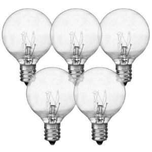 5 watt - miniature g40 globes - 1.5 diameter - 4,000 life hours - candelabra base - 130 volt - 25 pack