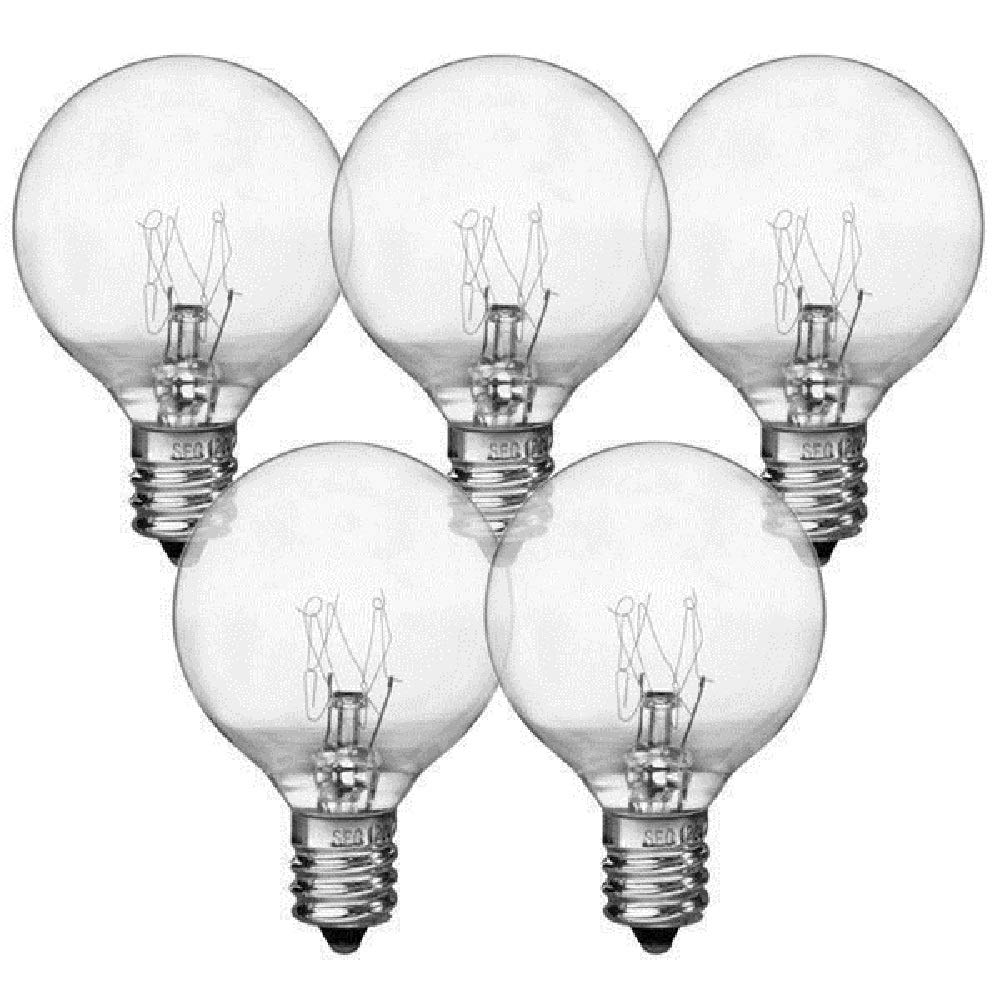 5 Watt - Miniature G40 Globes - 1.5 Diameter - 4,000 Life Hours - Candelabra Base - 130 Volt - 25 Pack